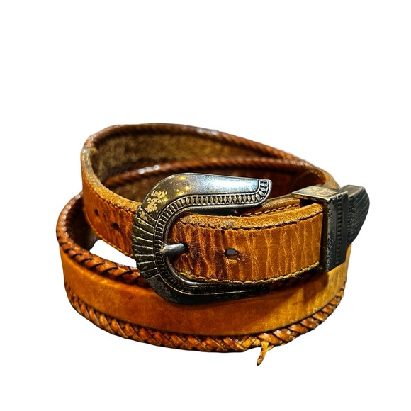 Vintage Other - Vintage 1991 Brown Leather Belt with Silver Buckle